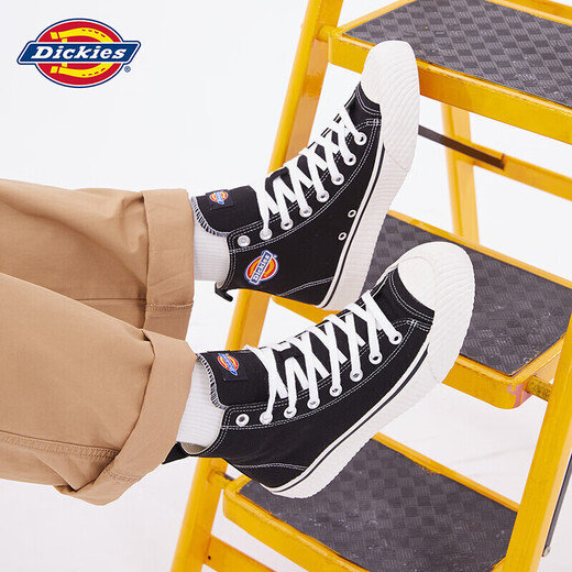 Zapatos de lienzo de dickies zapatos de lona de color alto coreano zapatos parejas versátiles zapatos planos casuales de moda zapatos para hombres negros [hombres y mujeres] 44