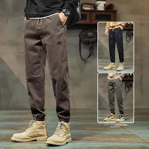 JEANSWEST casual pants for men 2025 spring and autumn new elastic waist tying loose sport nine-part trousers summer men 689 dark gray regular 2XL 150-165Jin [Jin equals 0.5 kg]
