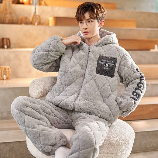 
Junjunsui Dimei pajamas men's winter coral velvet thickened plus velvet three-layer cotton men's winter teenager student home clothing set cotton-BBY683 colored smiley face XL (high 170-175, 130-150Jin [Jin equals 0.5 kg])