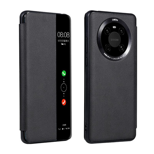 Nomin applies to Huawei mate40pro/epro mobile phone case plain leather flip cover all-inclusive anti-fall mate40e smart window business leather case dark black Huawei mate40pro/epro