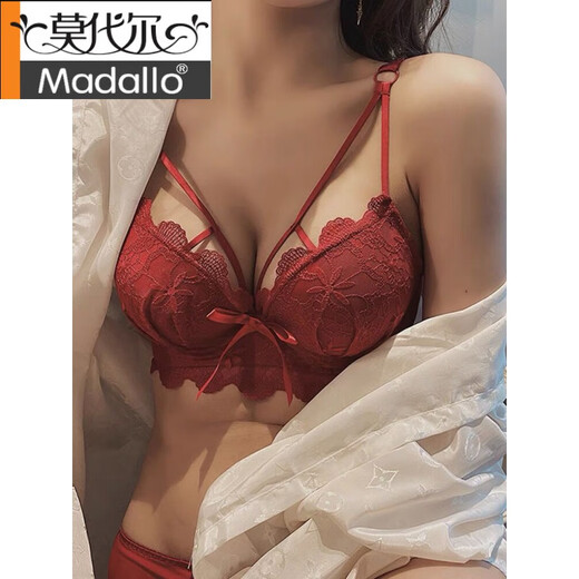 Modal New Sexy Underwear Women's Year of Marriage Red Set Small Breast Push-Up Bra Showing Big Push-up Bra Set Red Set 75A 34A