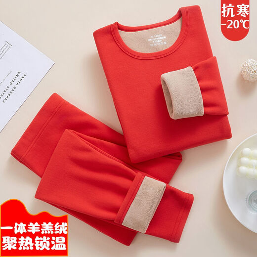 美得哗保暖内衣女士加绒加厚裤秋冬打底防寒高档德绒保暖套装一体羊羔绒 686克左右一体大红色羊羔绒 套装 3XL 140-160斤155-175CM