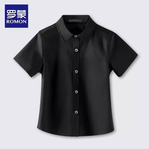Luo Meng children's black shirt boys' solid color shirt primary school students' campus clothing black short-sleeved medium and large children's student tops long-sleeved black shirt 160