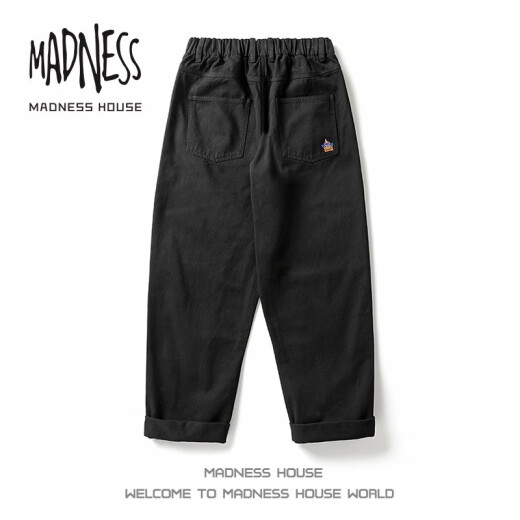 MADNESS HOUSE余文乐潮牌休闲裤男日系复古宽松直筒阔腿长裤纯棉户外工装裤子男 LK1098黑色 XL （建议130-150斤）