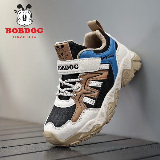 巴布豆（BOBDOG）儿童运动鞋男童鞋子户外防滑登山鞋秋季新款男孩休闲鞋女童跑步鞋 米粽皮面XTK679 36码 鞋内长23cm