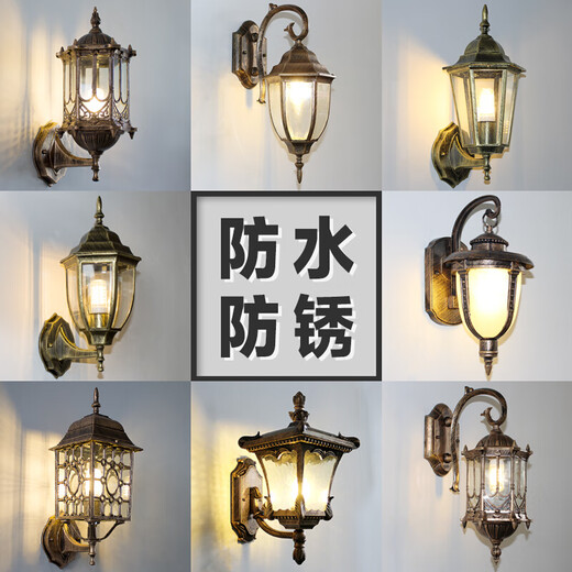 Outdoor wall lamp waterproof European retro balcony garden lamp American aisle staircase outdoor pastoral LED wall lamp black fishing wall lamp