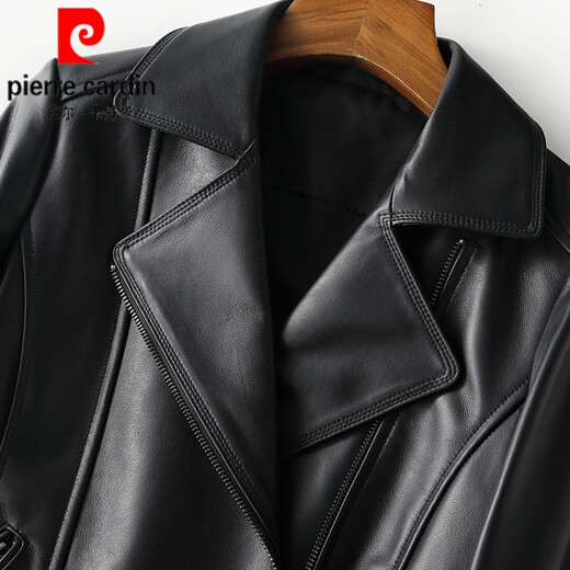 Pierre Cardin Sheepskin kleine Lederjacke für Frauen kurz 2025 neue große L -Größe modische schlanke HaINing Lederjacke Echte Lederjacke Schwarz 3xl