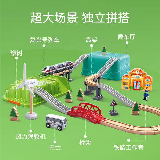 Hape木质火车轨道 火车拼装积木亲子互动DIY搭建  益智玩具儿童礼物 高速列车收纳套+赠电动火车头 3-6Y