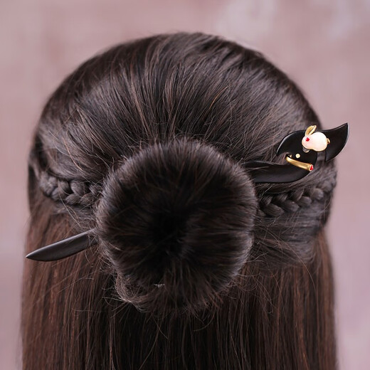 Kamalun (KAMALUN) Ebony Wood Hairpin Ancient Style Jade Rabbit Hanfu Cheongsam Wooden Hairpin Hair Accessory Birthday Chinese Valentine's Day Gift for Girlfriend and Wife Jade Rabbit Hairpin