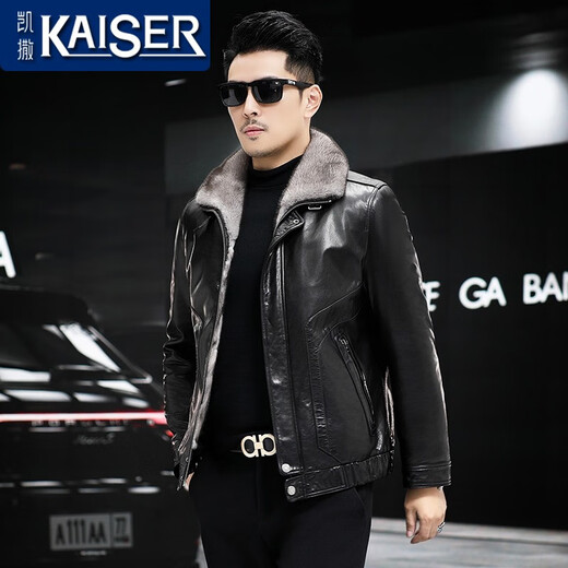 
Kaiser (KAISER) genuine leather jacket, men's genuine leather jacket, fur mink coat, men's head layer goatskin whole mink liner thickened black 170/L, suitable for weight 110-130 Jin [Jin equals 0.5 kg]