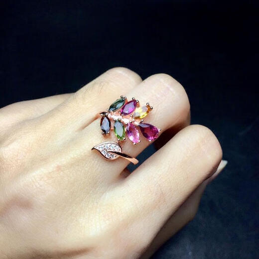 Qinhenghui Guaranteed Official Quality Tourmaline Ring 925 Silver Gold Plated Candy Color Gemstone Open Ring for Women Tourmaline Ring Rose Gold
