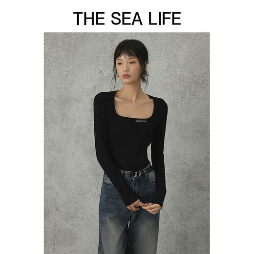 THE SEA LIFE欧海一生 打底衫女修身棉系针织衫13799 黑法师 L