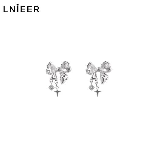 Lnieer999 Pure Silver Bow Earrings Women's Light Luxury High-end Cold Style Earrings 2025 New Hot Style Versatile Earrings Bow Earrings 999 Pure Silver