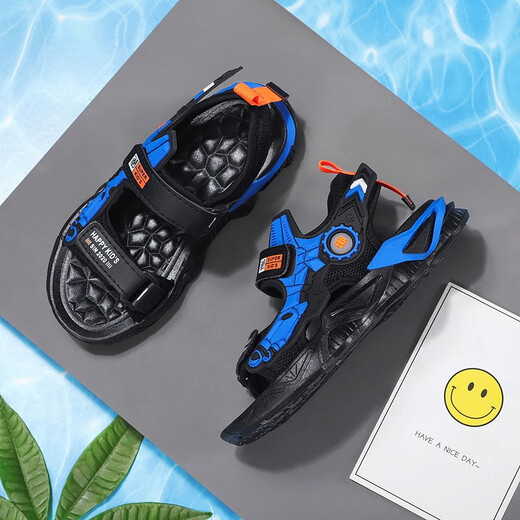 Xuantus children's sandals men's new summer boys' sandals medium and large children's soft sole non-slip children's student sandals black and blue size 33