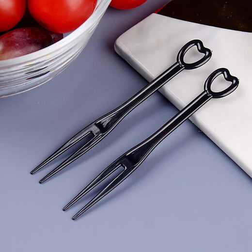 Fun Oxen disposable fruit fork individually packaged plastic small fork dessert fork fruit pick cake fork transparent independent packaging 50 pieces of love transparent fruit fork