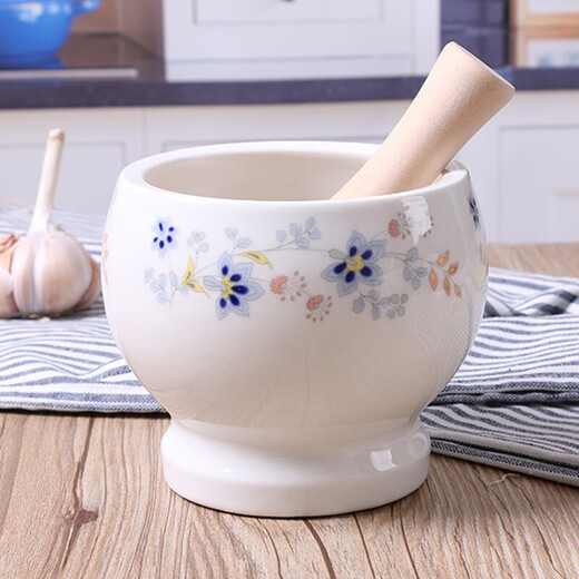 With stick, garlic jar, garlic mortar, ceramic household garlic pounder, kitchen garlic press, garlic paste, medicine jar grinder, Chunhui Manting, small size (with stick)