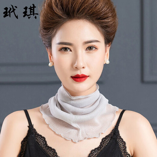玳琪防晒围脖护颈夏季薄款透气100%真丝丝巾女假领百搭纯色桑蚕丝脖套 黑色