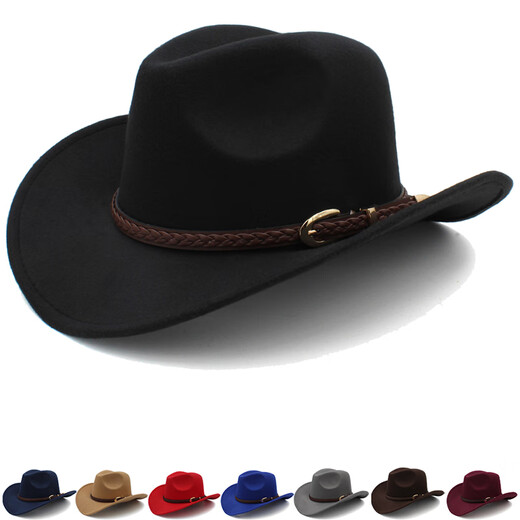 Woodpecker 3 sizes large head circumference adjustable spring, autumn and winter men's and women's woolen horse riding western cowboy hat black (no windproof rope) large head circumference 60-61CM