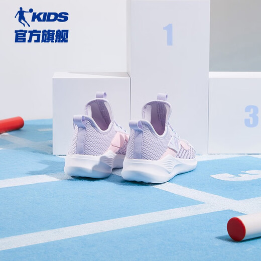 Jordan QIAODAN children's shoes girls' sneakers 2024 summer new product mesh breathable medium-large children's running shoes mesh shoes Ice hydrogen purple/petal purple 34 sizes
