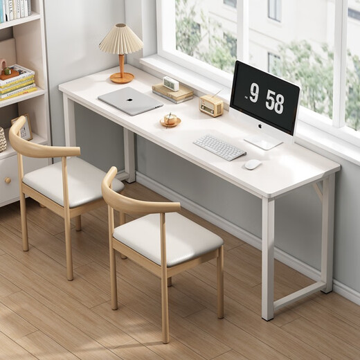 Min Yu Long Table Narrow Table Home Long Table Work Table Simple Desk Simple Computer Desk Writing Desk Rectangular Table Double Layer Warm White + White Frame 120cm