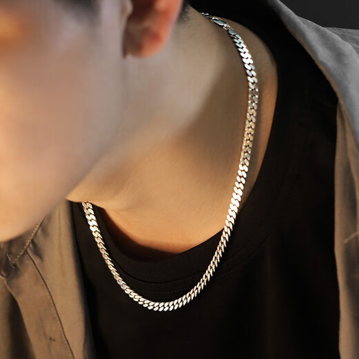 Love 925 silver necklace for men, Cuban chain for boys, clavicle chain, trendy thick chain for boyfriend’s birthday gift, width about 4mm, length 55cm