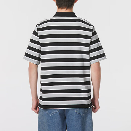 耐克（Nike）条纹短袖T恤夏季新款运动服宽松休闲透气翻领POLO衫上衣 FN3897-010黑白条纹 S