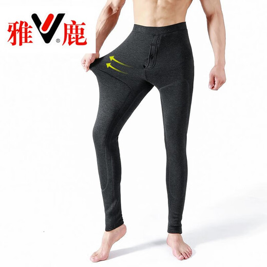 Yalu Autumn and Winter Warm Pants Men's Cashmere Thickened Cotton Pants Men's Cashmere Slim Fit Stretch High Waist All-in-One Velvet Pants Men's Velvet Pants Men Black Gray (About 780g) 175 (Suitable for 130-160Jin Jin is equal to 0.5 kg)