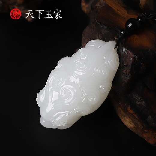 Tianxia Yujia natural jade Pixiu handle pendant handmade jade carving creative jewelry portable gift gift box LP1405 white jade