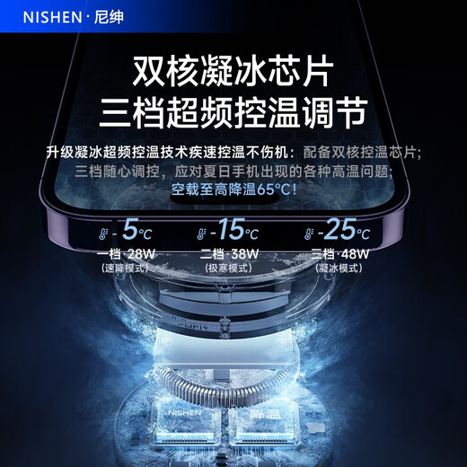 Nishen 48w liquid cooling radiator mobile phone magnetic semiconductor cooling live broadcast Genshin Impact King chicken eating game cooling artifact high power low noise suitable for Apple Android Huawei 45W white and red [Gift: adapter + back clip + magnetic lead]