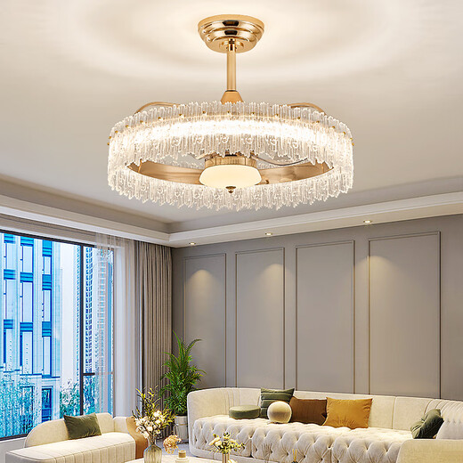 XMSJ Ventilateur en cristal personnalisé 2023 Nouveau salon clair chambre principale plafonnier plafond 360 degrés secouer la tête de restaurant ventilateur de plafond 12033 or 50 cm Infinity + tête de tremblement