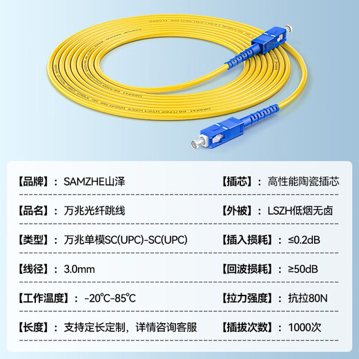 山泽（SAMZHE） 山泽光纤跳线SC转LC-FC-ST单模单芯尾纤光纤线收发器尾纤成品电信级 SC-FC单模单芯 1米