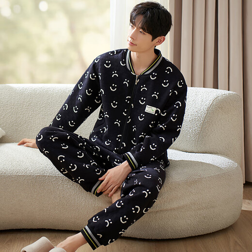 Chengxin pijamas Invierno de invierno de algodón puro de algodón de algodón se puede usar afuera para la ropa del hogar de los hombres jóvenes otoño y el invierno engrosado Mezzanine Set M1 15277 XL (altura 168-175 Peso 140-160)