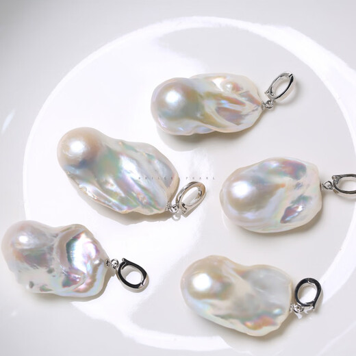 Congdie oversized necklace pendant freshwater pearl Baroque special-shaped high-gloss white irregular European and American silver front and back slightly flawless unbroken silver pendant finished product