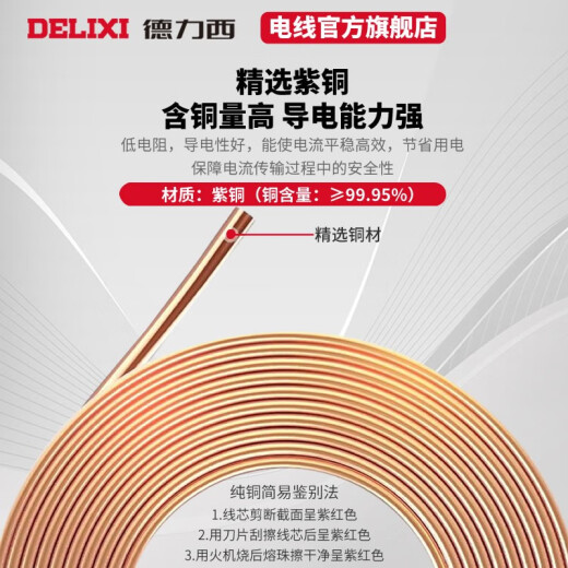 DELIXI wire and cable BV10 square copper core wire national standard seven-strand single-core hard wire home decoration household air conditioning household wire blue (1 piece is 1 meter) 1m
