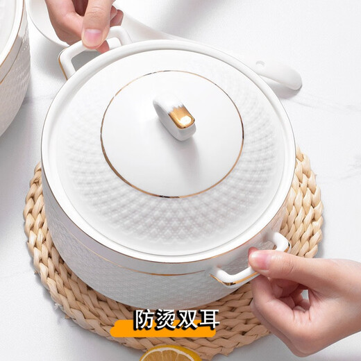 Xijiazuo 2L large-capacity ceramic lard tank soup tank with lid and high temperature resistant oil storage tank New Year oil-pressing spicy oil diamond pattern gold model 8 inches