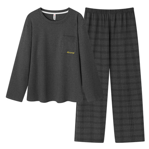 Men's pajamas for men in spring, autumn and winter, long-sleeved casual loose plus fat plus large size simple round neck to wear home clothes outside YEX9906 2XL (recommended 150-175 Jin [Jin equals 0.5 kg]) All size