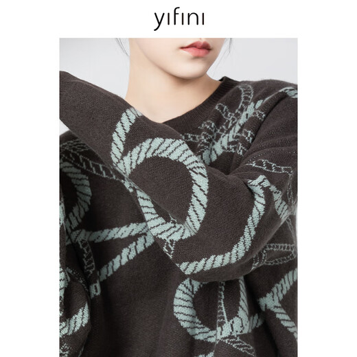 
Yifei (YIFINI) abstract printed jacquard Maillard sweater for women in autumn and winter new versatile warm sweater B10M3937 abstract button rope jacquard S