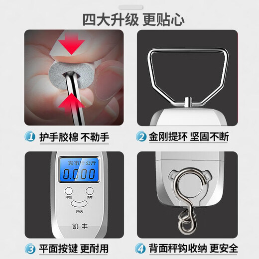 凯丰 手提电子秤手提秤便携式高精度家用快递称弹簧秤称重食物行李称 【充电款】银灰色+快充线50kg5g