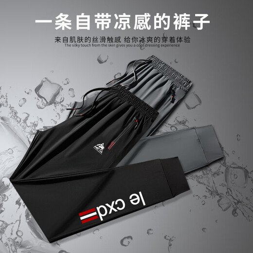 Le coq sportif French big cock quick-drying ice silk pants men's summer elastic leggings sweatpants thin sports casual trousers black ice silk leggings#Solid color XL150-165Jin Jin is equal to 0.5 kg
