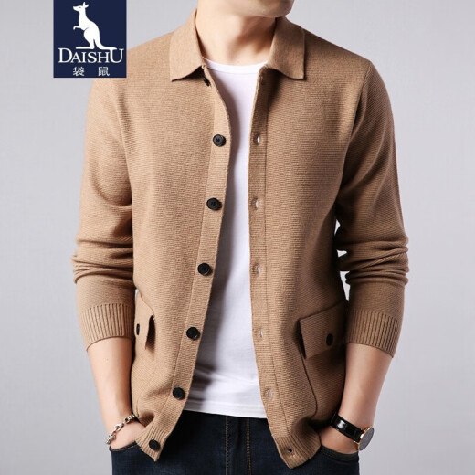 Kangaroo sweater men's cardigan inner jacket 2020 autumn and winter new lapel loose casual men's multi-pocket wool outer sweater for men F camel Hx165M