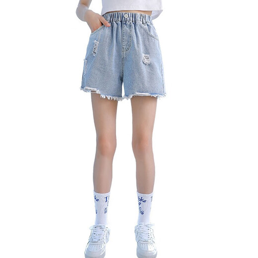小猪彼特（PIG&PETER）女童短裤夏季薄款女孩夏装2025新款儿童裤子夏款女大童破洞牛仔裤 1428蓝色+1429白色 140 cm
