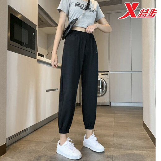 特步运动套装女夏薄款透气速干短袖女宽松束脚裤女大码跑步休闲两件套 仲夏粉-【两件套】 L/170