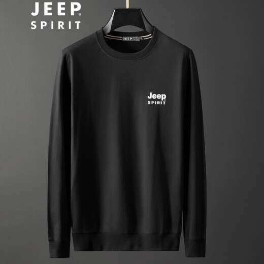 Jeep JEEP long-sleeved T-shirt men's autumn and winter new men's business casual sweatshirt simple solid color loose fashion bottoming T-shirt black L