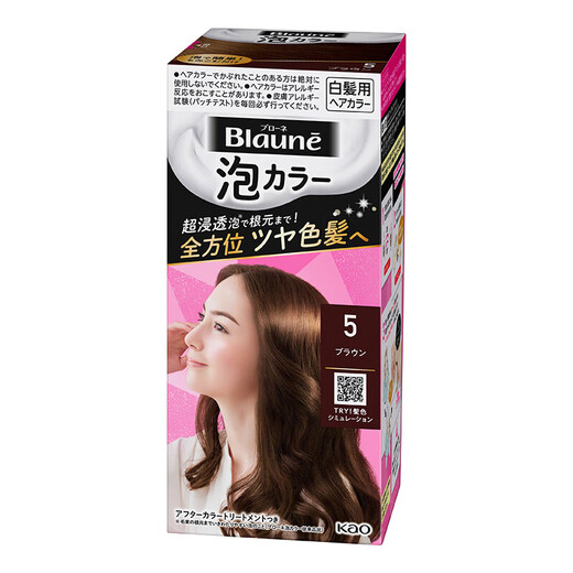 Kao (KAO) Tinte para el cabello en espuma japonés Blaune tinte vegetal de burbujas para cubrir las canas N° 5 marrón oscuro té negro