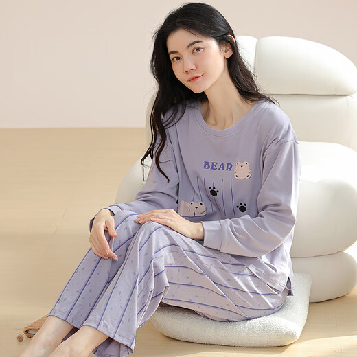 Cat Men Pyjamas Femmes Coton pur Coton Spring et automne pantalon à manches longues lâches, confortables et mignons décontractées, peut être porté à l'extérieur des vêtements de coton 9904 ours blanc et blanc M [Recommandé 90-95 Jin [Jin est égal à 0,5 kg]]]