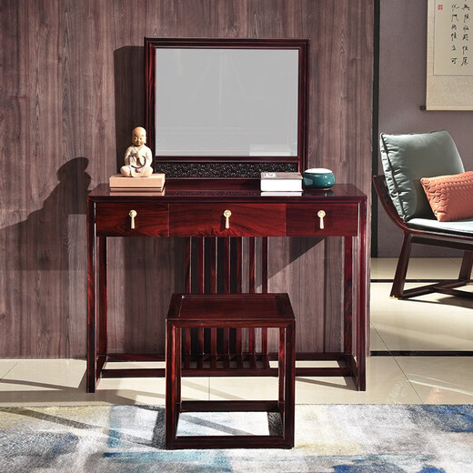 Good craftsmanship, mahogany furniture, Indonesian black rosewood (scientific name: Dalbergia rosewood), Chinese style dressing table, solid wood dressing table with storage drawers, Langfeng dressing table + dressing stool combination