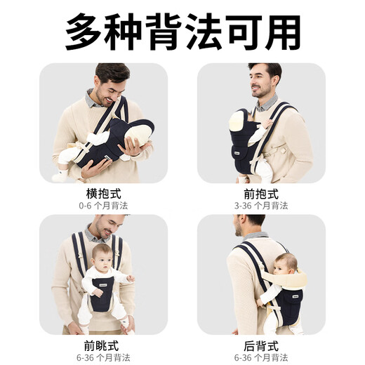 Bolsa de tela Taburada de cintura Madre Correa para bebés Abrazo delantero multifunción delantera y trasera de cuatro estaciones Luz de cuatro estaciones y transpirable Baby Baby Model de moda universal [Azul Osck]