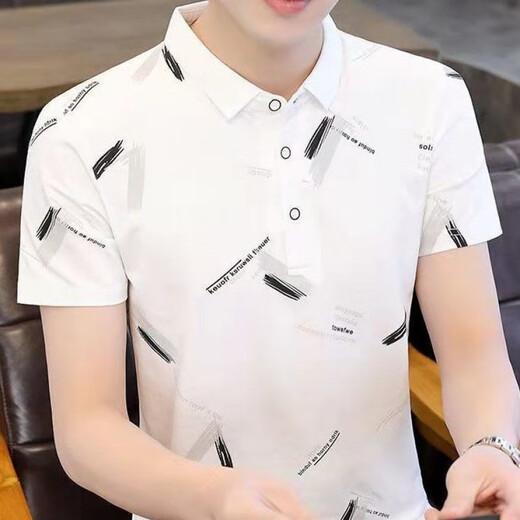 贝吉棋条纹短袖T恤男有带领韩版修身翻领韩版上衣服领衫 5012黑色 5002#白色 3XL 建议150-165斤