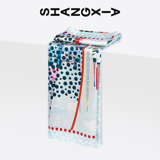 SHANG XIA Shang Xia Hello Shanghai Series Jinshan Peasant Painting Mulberry Silk Printed Scarf as a Gift for Girlfriend Gray Blue