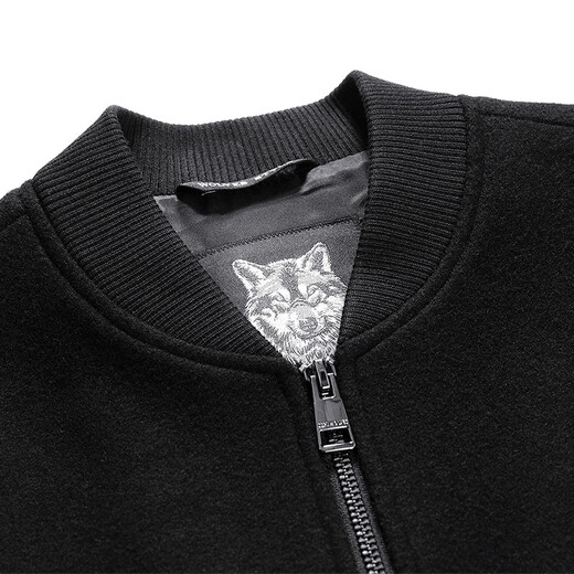 Sieben Wolf Jacke Herren Baseball Neck Wolle Jacke Herren Frühling warm warm bequeme windprofessionelle Jacke Single Jacke Herrenkleidung 001 (schwarz) 175/92a (xl)